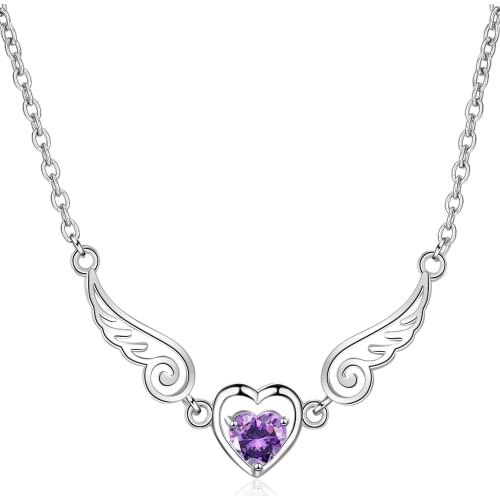 925 Sterling Silver Crystal Heart Angel Wings Charm Necklaces & Pendants Choker Statement Necklace For Women Jewelry dz274