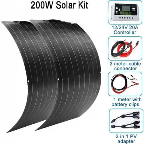 Flexible Solar Panel Kit 200W ETFE Flim Photovoltaic 12V Solar Panel 100W battery Charge For Home System Boat RV Camping