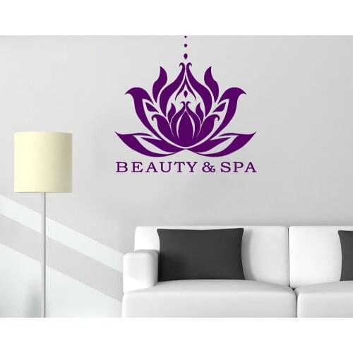 Beauty & Spa Wall Decor Sticker Lotus Decal Relaxing Massage Room Home Decoration Waterproof Vinyl Wall Decals Salon Mural D024