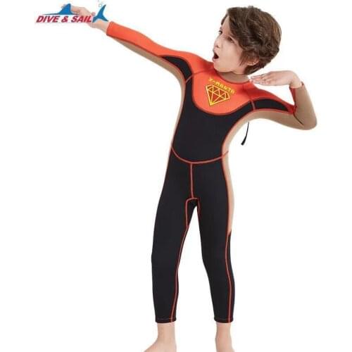 DIVE&SAIL Boys 2.5MM Neoprene Thermal Wetsuits Full-body Children Anti-UV Keep Warm Diving Suits Surf Swimwear Suit for 95-145cm