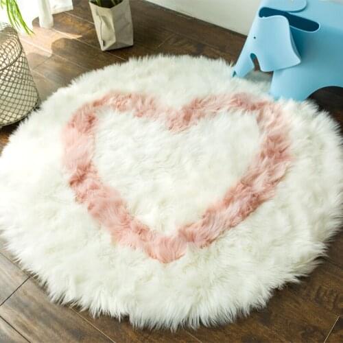 New Faux Sheepskin Round Rug for Bedroom Living Room Soft Floor Shaggy Plush Heart Design Carpet Girls Room Faux Fur Bedside Rug