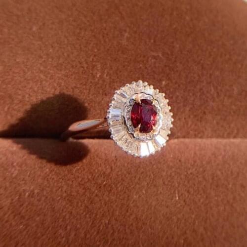 AEAW Engagement Rings 0.4ct Natural Ruby with 0.35ct Real Diamond Jewelry Solid 18K White Gold Ring Classic Lady Jewelry