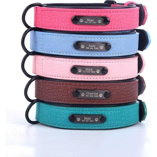 Personalized Dog Collar adjustable Soft Leather Custom Pet puppy Collars Name ID Tags For Small Medium Large big Dogs Engraved