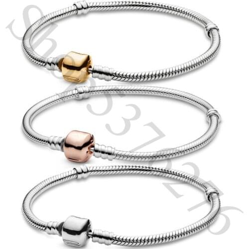 Authentic 925 Sterling Silver Moments Iconic Barrel Clasp Fashion Bracelet Fit Pandora Women Bead Charm Bangle Gift DIY Jewelry