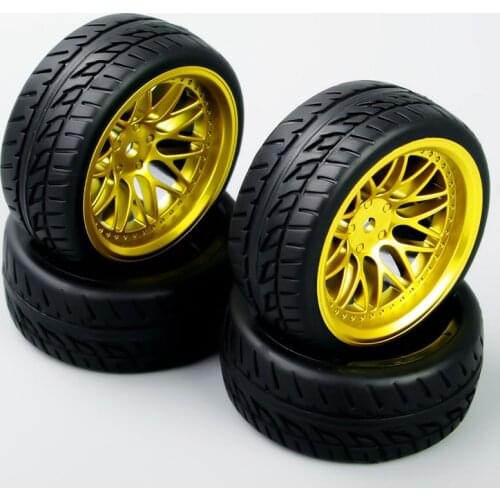 RC 4Pcs 1/10 Run Flat Tires and Wheel Rim 12mm Hex BBG+PP0150 Fit HSP HPI 1:10 On-Road Racing Car