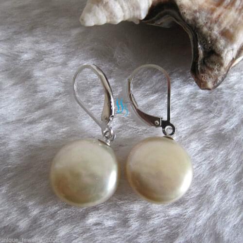 Wholesale new 11-12mm Champagne Coin Freshwater Pearl Earrings Dangle Earrings