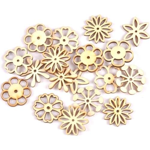 50pcs mix Flower pattern Natural wooden Scrapbooking Carft for Home decoration diy Handmade 30mm MT1781