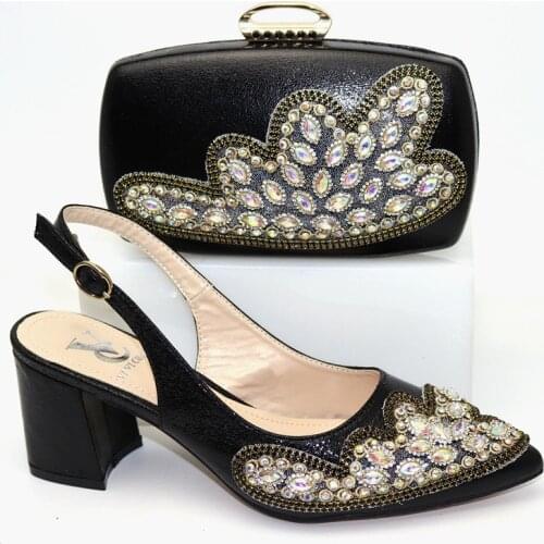 Special African 2021 High Quality Colorful Crystal Decoration Itlaian Design Women Shoes and Bag Set in Golden Color for Party