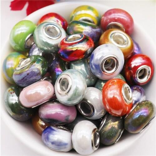 10Pcs/Lot 16mm Big Round Large Hole Glass Beads Fit Original Pandora Bracelet Charm Bangle Women Hair DIY for Jewelry Making Kit