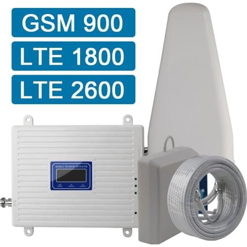 Europe GSM+4G+4G Tri-band Cellphone Signal Repeater GSM 4g LTE 900 1800 2600 Mobile Phone Cellular Signal Booster Amplifier 70dB