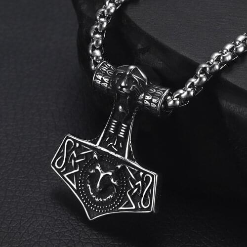 Vintage Viking Hammer Pendant Necklace for Men 316L Stainless Steel Jewelry Mens Long Chain Necklaces Jewellery Mjolnir Gift