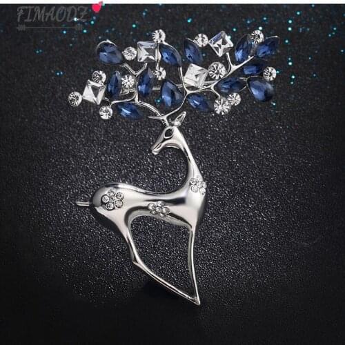 FIMAODZ Korean Chic Blue Cubic Zircon Retro Elk Brooch Lady Flower Deer Crystal Brooch For Women Accessories Fashion Jewelry