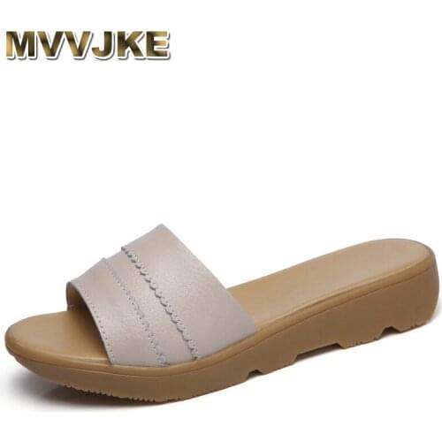 MVVJKE 2020 Women Sexy Fashion Women Wearing Leather Slippers Sandals Joker Tide Anti-slip Thick Bottom Ladies Slide
