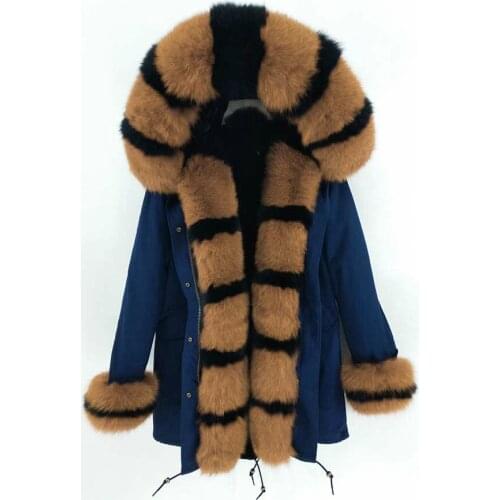 Real Fox Fur Parka Long Parkas Winter Jacket Women Natural Fox Fur Coat Hood Thick Warm Streetwear Luxury 2020 New Brand Casual