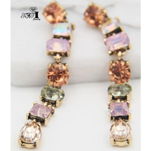 YaYi Jewelry Multi Glass Rhinestone Dangle Crystal Girls Womens Ancient Silver Color Gem Long Tassels Earrings Gift 1295