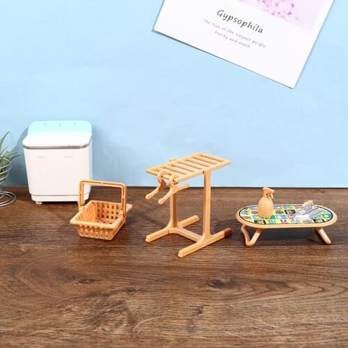 1:12 Doll House Mini Furniture Washing Machine Drying Rack Iron Model Scene Toy