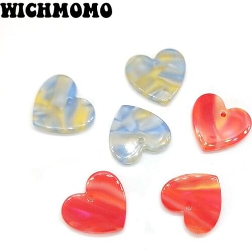 2019 New 10 Pieces 18mm High Quality Acetic Acid Resin Hearts Smooth Charms Pendant for DIY Necklace Earring Jewelry Accessories