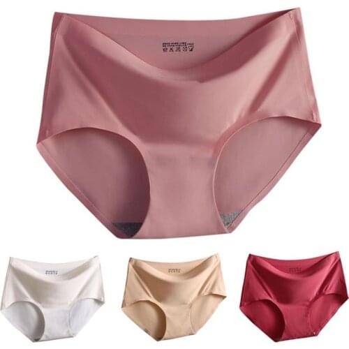 2018 Seamless Women Underwear Solid Silk Satin Underpants Ladies Comfortable Breathable Briefs Women Intimate Mulher