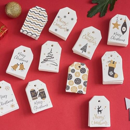 50pcs Merry Christmas Tags Kraft Paper Card Gift Label Tag DIY Hang Tags Gift Wrapping Decor Gift Card Christmas Favors Supplies
