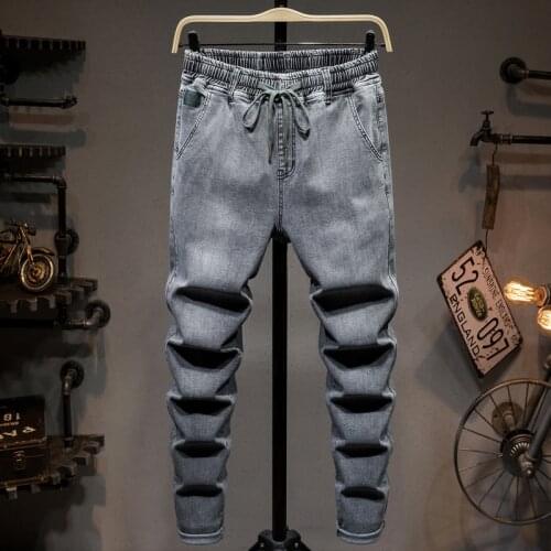 7XL 6XL 5XL Plus Size Summer Jeans Mens Harem Pants Fashion Patch Loose Casual Drawstring Elasticity Denim Trousers Oversize