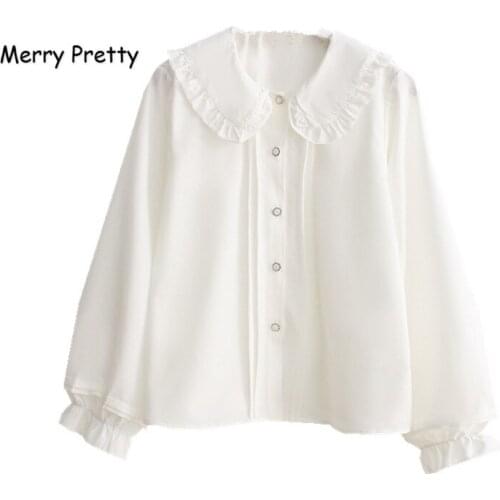XUANHAO white blouse women long sleeve cotton womens tops and blouses sweet Peter pan collar girl blusas mujer de moda 2020