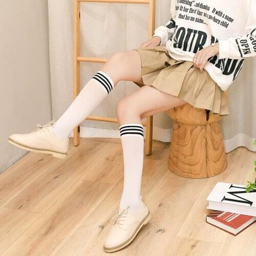 CKobj 1 Pair Female Girl Fashion School Cute Student Socks Spring Summer Knee Thigh High Elastic Sexy Stockings Black/White