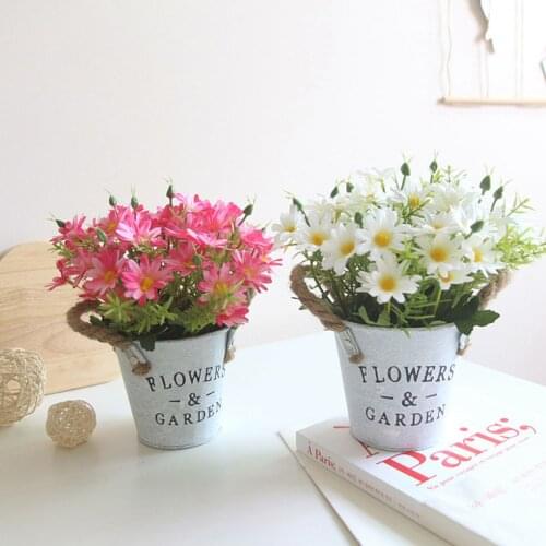 Daisy Flower Pot Home Office Desktop Vintage Style Fake Floral Decor Potted Plant for Home Office Party Garden Hotel