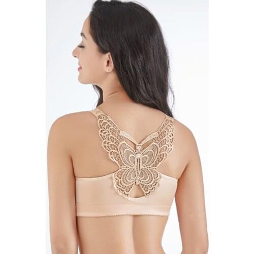 Women Plus Size Sexy Push Up Bra Front Closure Butterfly Brassiere Backless Bralette Breast Seamless Bras