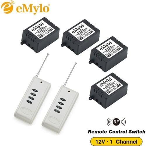EMylo 4Receiver&2Transmitter 12V 1CH RF Wireless Remote Switch Light Lamp Switch System Wireless 10A Momenrary Toggle Latched