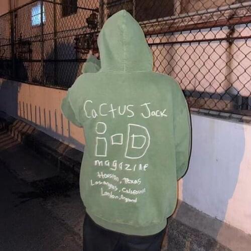 Travis Scott Catcus Jack Letter Print Fleece Women Sweatshirt Kanye Oversize Harajuku Streetwear Casual Dark Green Hoodies Unsex