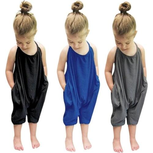Kids Girls Sling Halterneck Jumpsuit Children Black Climbing Clothes Sleeveless Summer Baby Bodysuits Cropped Trousers 1-5 Year