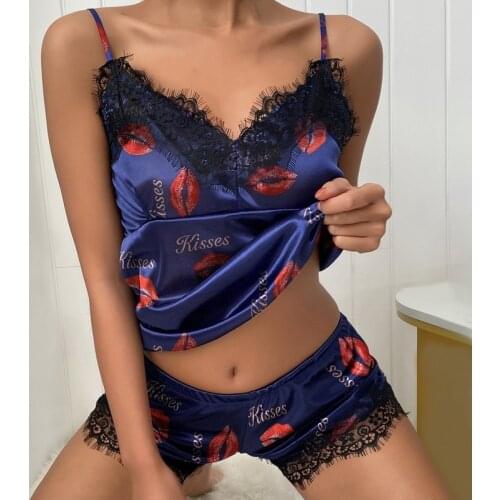 2021 Summer Sexy V-Neck Pyjamas Women Lingeries Sleepwear Lace Bra Shorts Sets Underwear Pajamas Sleepwear Two-pieces Nightwear