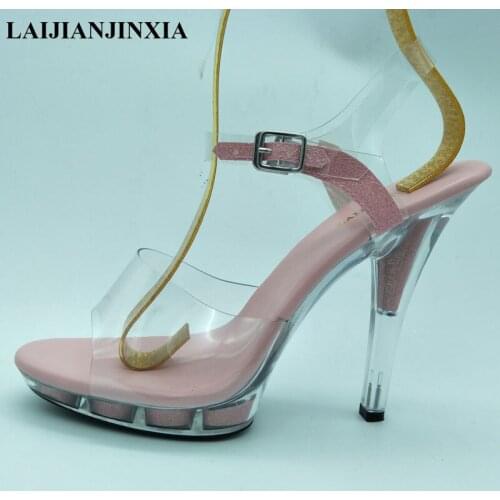 LAIJIANJINXIA New Fashion Women Sandals 13cm Thin High Heels Shoes Woman Ankle Strap Sandals Women Sexy Party Dancing Shoes