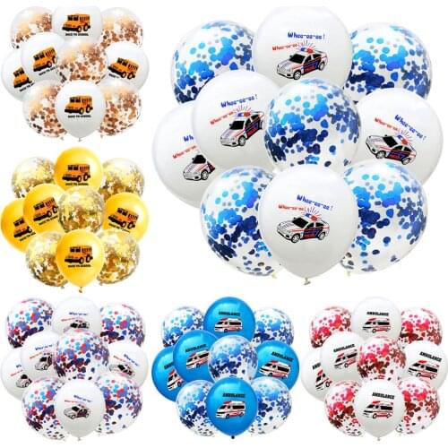 10Pcs 12inch Police Ambulance School Bus Confetti Latex Balloons Car Theme Baby Shower Birthday Party Decoration Ballon Globs