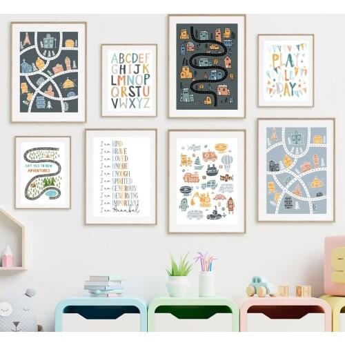 Cartoon Car Rainbow Ship ABC Nursery Wall Art Canvas Painting Posters And Prints Living Kids Room Decor Nordic Style Decoration