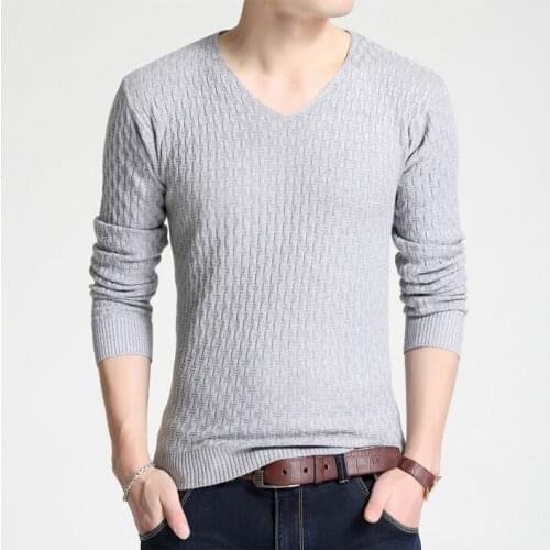 Mens Sweater Fashion Solid New Casual Slim Fit Pullover Sweaters Men Cotton V-neck Long Sleeve Men Clothes 2018