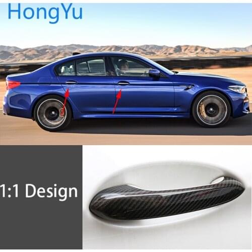 For BMW M5 2018 2019 2020 Auto Exterior Carbon Fiber Made Door Handle Cover Sticker Decorations Overlay Trim