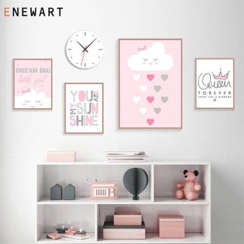 Wall Art Painting Nursery Quotes Poster Cartoon Pink Heart Rain Cloud Canvas Print Decorative Picture Nordic Kid Girl Room Decor