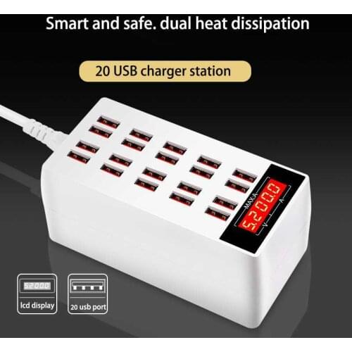 USB Charger for phone multi fast charge station for huawei iphone universal 20 usb port lcd display charger for eu us uk au plug