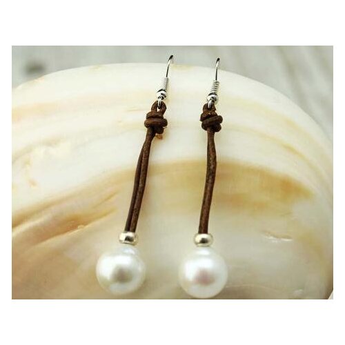New Favorite Pearl Jewelry Huge 12MM Rice White Genuine Freshwater Pearl Leather S925 Silver Friendly Bridal Dangle Earrings