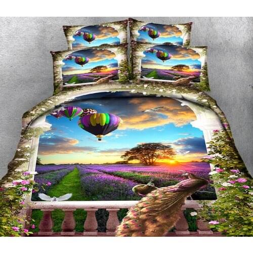 New Product 3D printed 4 Pcs Bedding Set Microfiber Bedclothes flowers Bed Linens Duvet Cover Set Bed Sheet Peacock pattern