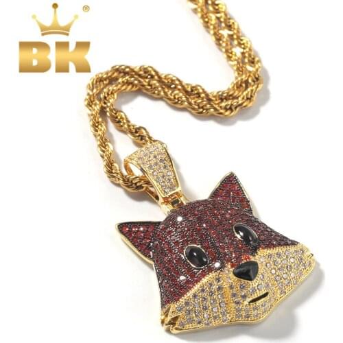 THE BLING KING Cute Fox Necklace Pendants Full Red Colored CZ Stones Fashion Animal Bling Bling Hiphop Jewelry For Men Women