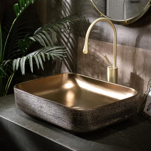 Rectangle Bathroom Sinks Art Ceramic Vessel Washing Basin Bowl For Bathroom Or Balcony Restoring Ancient Ways Sink With tap