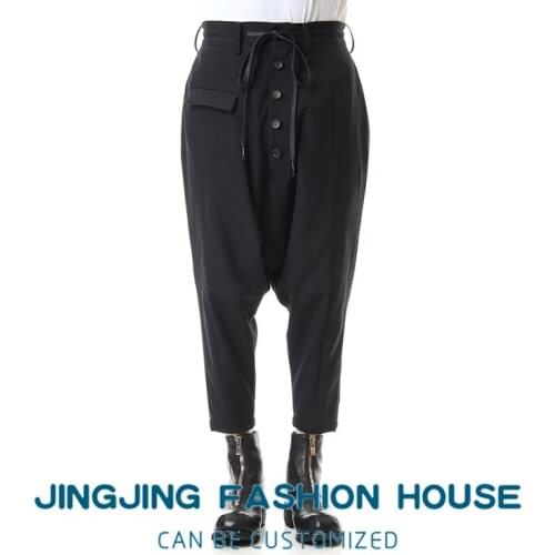 S-6XL!!New 2021 mens nine point pants Harlan pants loose taper black close high waist low crotch