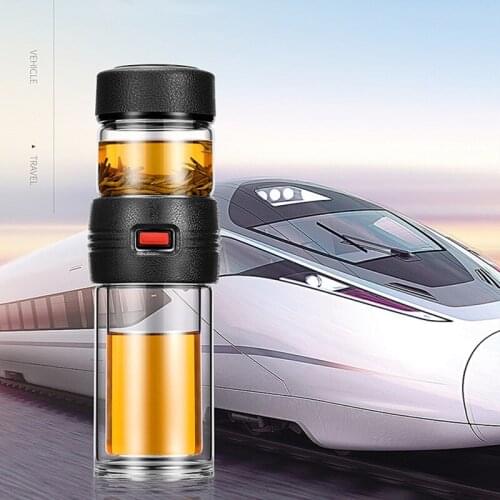 Glass Cup KAIXFEI 400ML Sealed Business Tea Bottle Portable Outdoor Double-Layer High-Grade Tea Separation Kettle Filter Cup