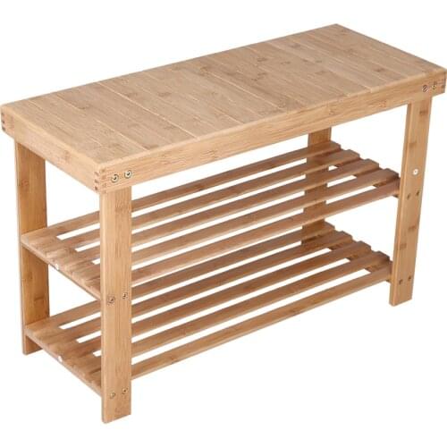 KKTONER Bamboo Shoe Rack Bench 2 Tier Shoe Organizer Entryway Seat Storage Shelf Hallway Bathroom Corridor Furniture (Natural)