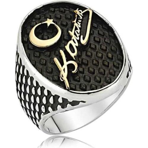 Tevuli 925 Sterling Silver Kemal Ataturk Signed Men 'S Ring