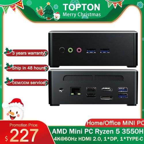 TOPTON Mini PC AMD Ryzen R7 2700U R3 2200U Vega Graphic 2*DDR4 M.2 NVMe Gaming PC Computer Windows 10 4K HTPC HDMI2.0 DP AC WiFi