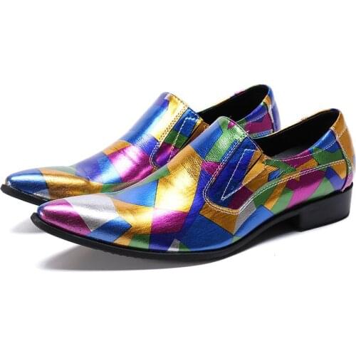 British style mixed colors print genuine leather loafers comfortable brogues men classic runway shoes italian loafers gents