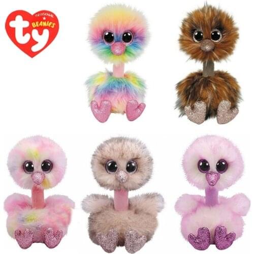 Ty Beanie Boos 6" 15cm Big Eyes Pastel Ostrich Plush Stuffed Animal Collectible Asha Doll Toy Christmas Birthday Gift Boys Girls